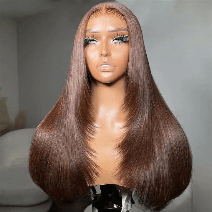 Lemoda Chocolate Brown Glueless Straight Layered Cut 5x5 13x6 Lace Front Human Hair Wigs - Lemoda Hair