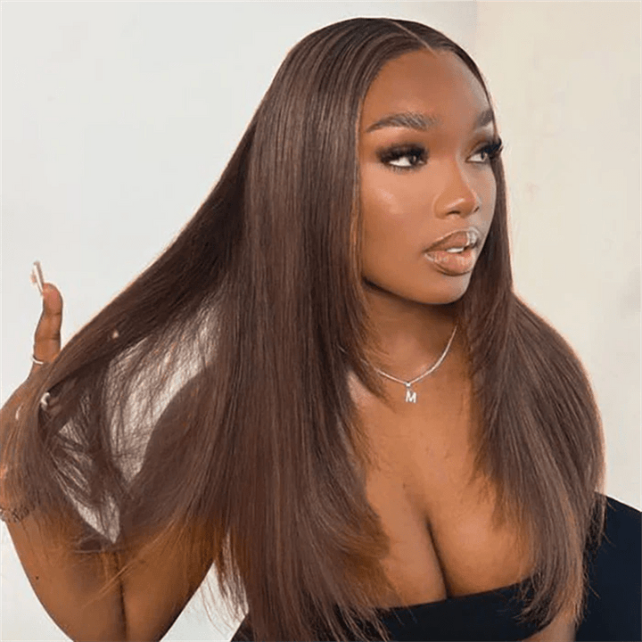 Lemoda Chocolate Brown Glueless Straight Layered Cut 5x5 13x6 Lace Front Human Hair Wigs - Lemoda Hair
