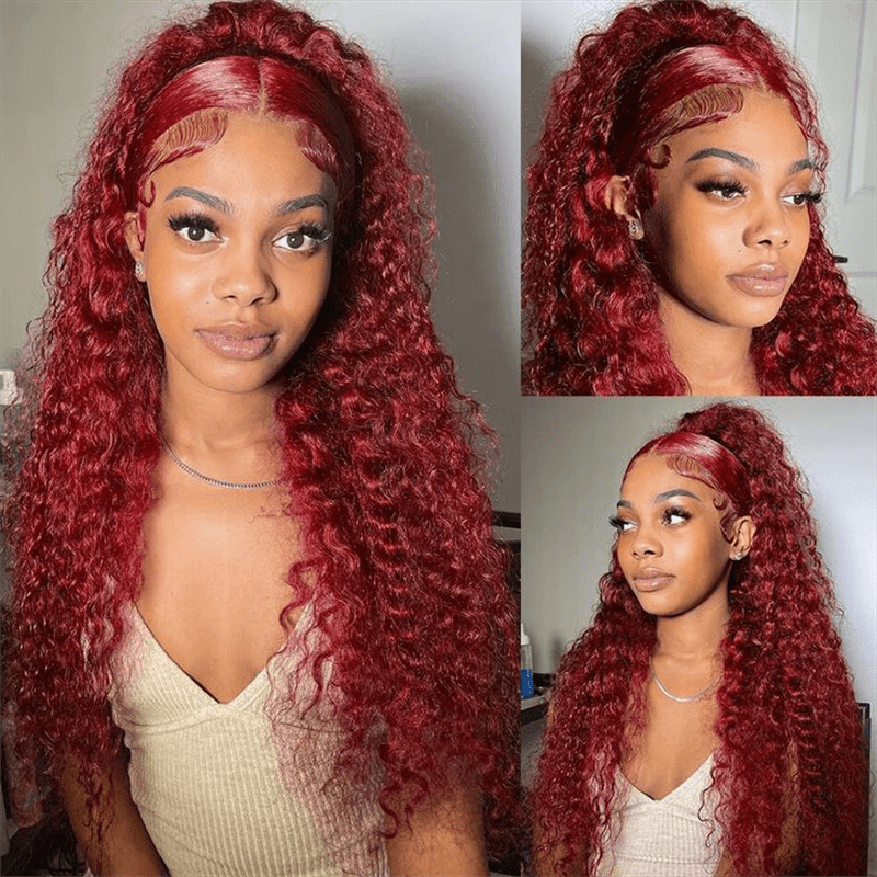 Lemoda Deep Wave 13x6 Lace Front Wig 99J Burgundy Human Hair Colored Wigs 250% - Lemoda Hair