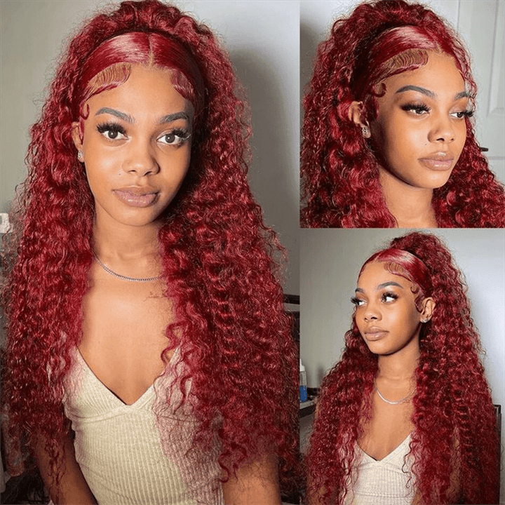 Lemoda Deep Wave 13x6 Lace Front Wig 99J Burgundy Human Hair Colored Wigs 250% - Lemoda Hair
