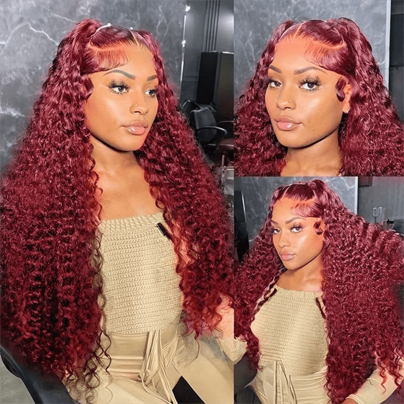 Lemoda Deep Wave 13x6 Lace Front Wig 99J Burgundy Human Hair Colored Wigs 250% - Lemoda Hair