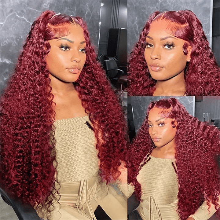 Lemoda Deep Wave 13x6 Lace Front Wig 99J Burgundy Human Hair Colored Wigs 250% - Lemoda Hair