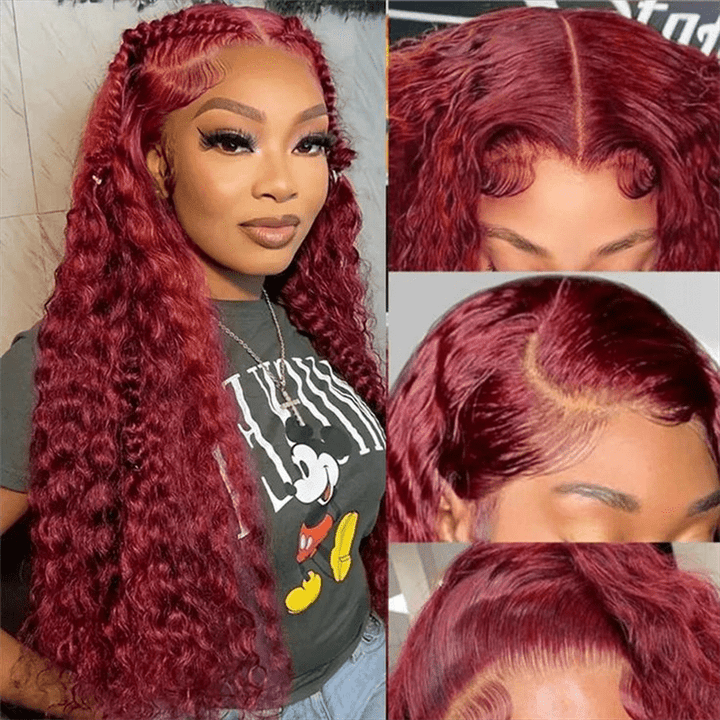 Lemoda Deep Wave 13x6 Lace Front Wig 99J Burgundy Human Hair Colored Wigs 250% - Lemoda Hair