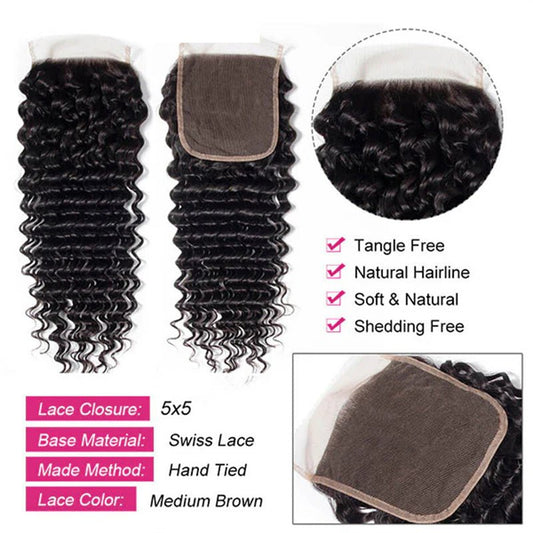 Lemoda Deep Wave 5x5 Transparent HD Lace Closure Virgin Human Hair Frontal Closure - Lemoda Hair