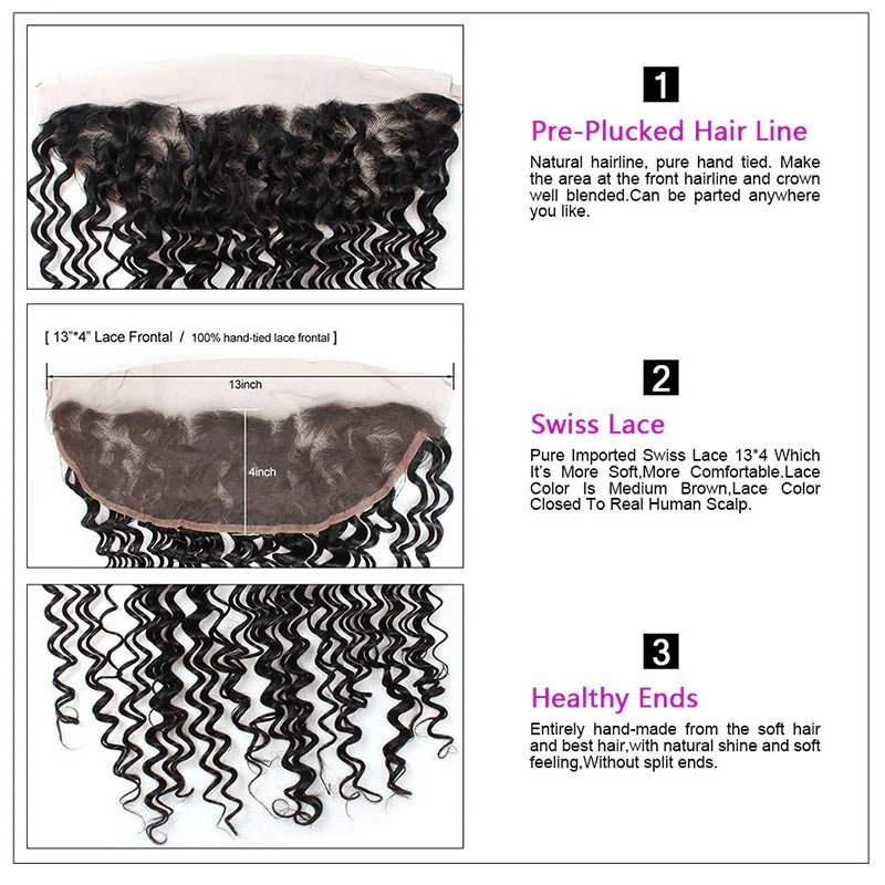 Lemoda Deep Wave Ear to Ear Lace Frontal Closure 13x4 HD Lace Frontal Human Hair With Baby Hair - Lemoda Hair