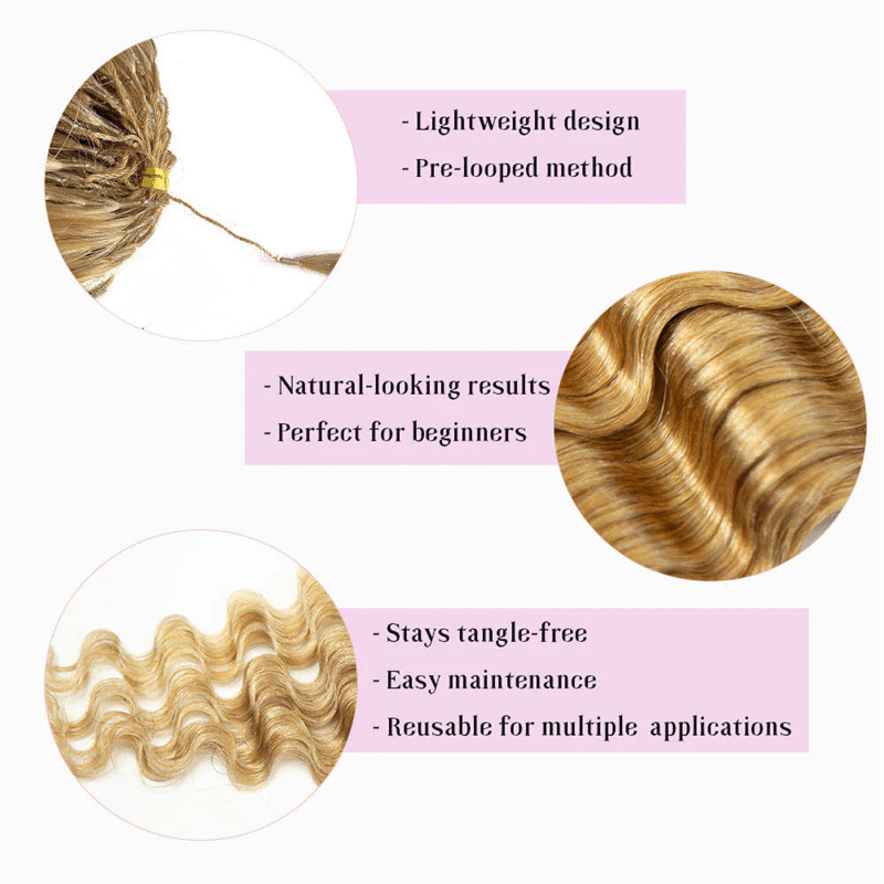 Lemoda Feather Crochet Hair Extension 27 Honey Blonde Deep Wave Human Hair - Lemoda Hair