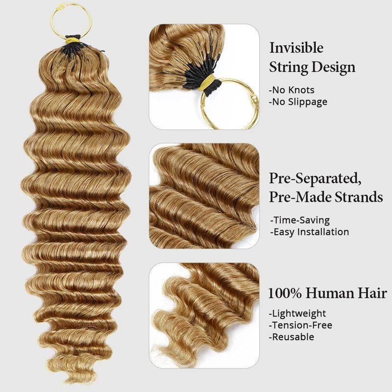 Lemoda Feather Crochet Hair Extension 27 Honey Blonde Deep Wave Human Hair - Lemoda Hair