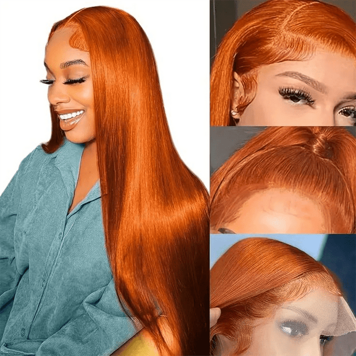 Lemoda Ginger Orange 13x4 Lace Frontal Wigs Straight Human Hair Wigs 250% - Lemoda Hair