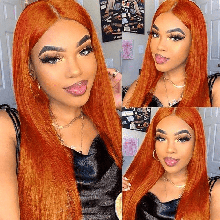 Lemoda Ginger Orange 13x4 Lace Frontal Wigs Straight Human Hair Wigs 250% - Lemoda Hair