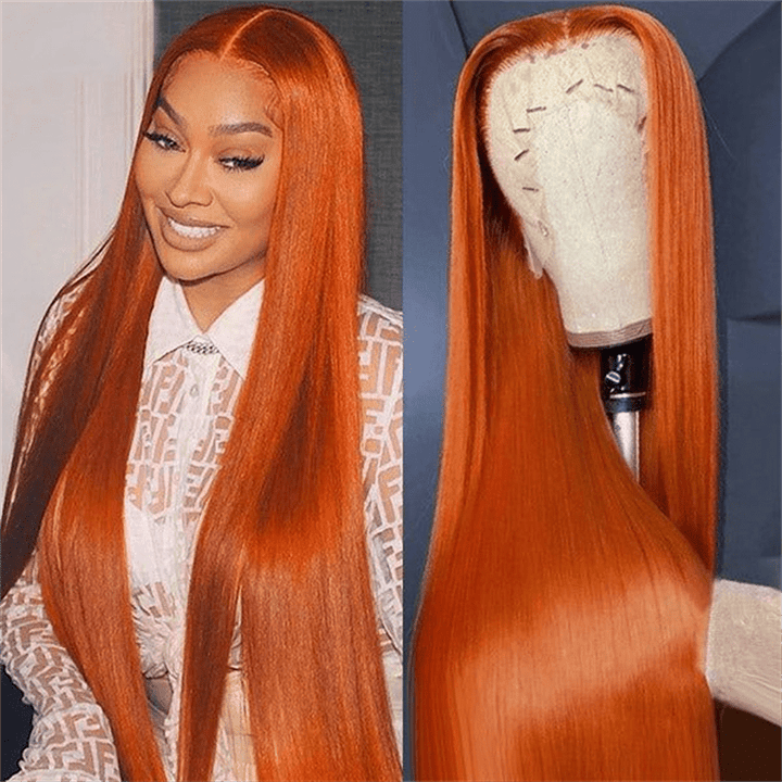 Lemoda Ginger Orange 13x4 Lace Frontal Wigs Straight Human Hair Wigs 250% - Lemoda Hair