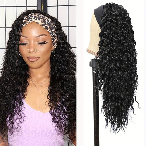 Lemoda Hair Water Wave Glueless Human Hair Wigs Headband Scarf Wig Natural Color - Lemoda Hair