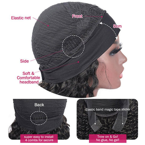 Lemoda Hair Water Wave Glueless Human Hair Wigs Headband Scarf Wig Natural Color - Lemoda Hair