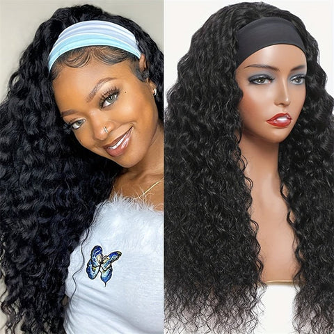 Lemoda Hair Water Wave Glueless Human Hair Wigs Headband Scarf Wig Natural Color - Lemoda Hair
