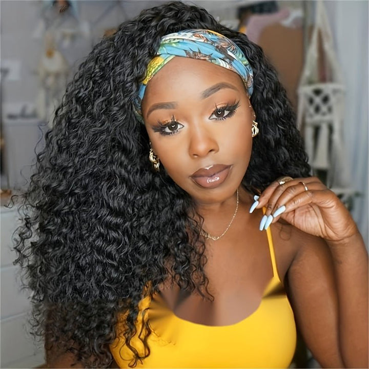 Lemoda Hair Water Wave Glueless Human Hair Wigs Headband Scarf Wig Natural Color - Lemoda Hair