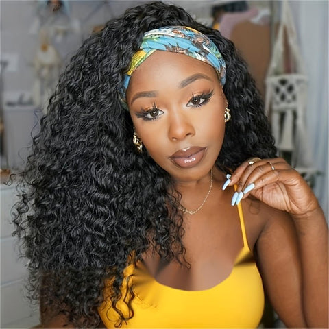 Lemoda Hair Water Wave Glueless Human Hair Wigs Headband Scarf Wig Natural Color - Lemoda Hair