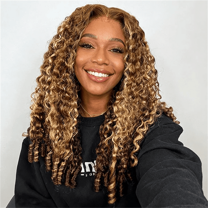 Lemoda Highlight Honey Blonde Burmese Curly Lace Front Wigs 13x4 13x6 Transparent Human Hair Wigs - Lemoda Hair