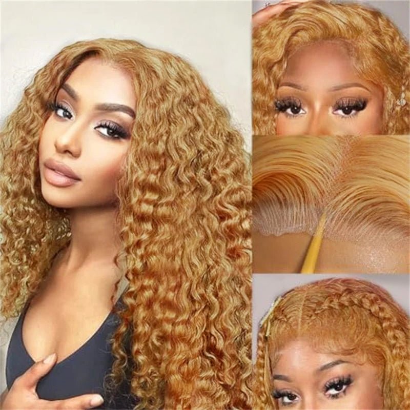 Lemoda Honey Blonde Curly Wig 13x6 Transparent Lace Front Human Hair Wigs Pre Plucked 180%/250% Density - Lemoda Hair
