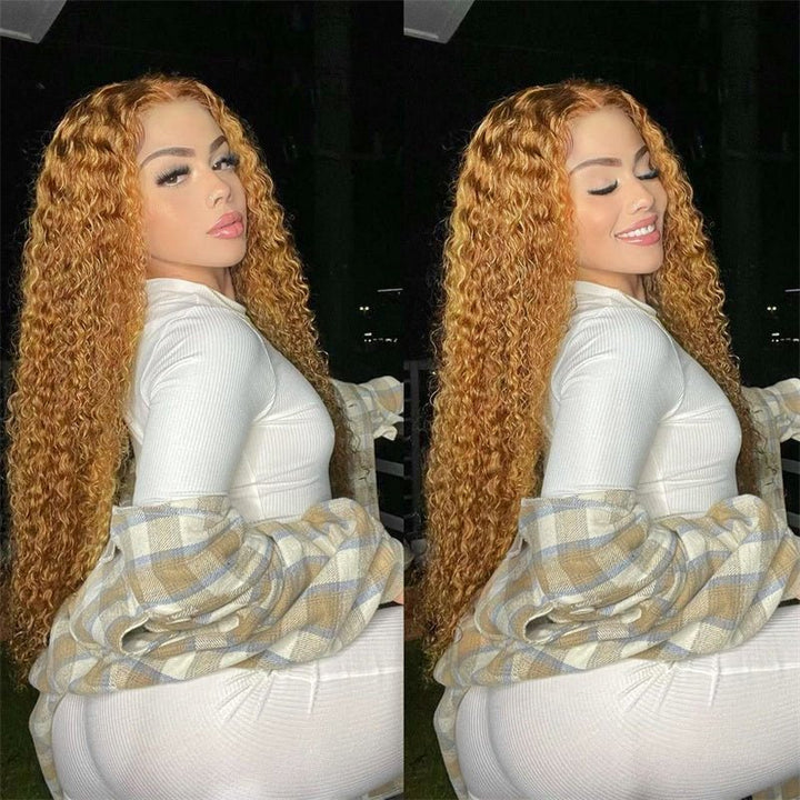 Lemoda Honey Blonde Curly Wig 13x6 Transparent Lace Front Human Hair Wigs Pre Plucked 180%/250% Density - Lemoda Hair