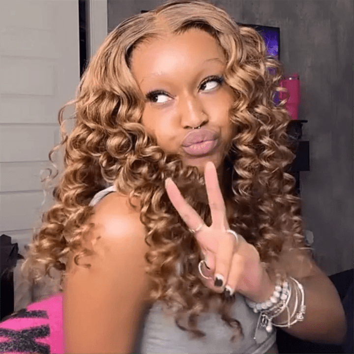 Lemoda Honey Blonde Wand Curls Pre Cut Lace Glueless Wigs 5x5 Lace Closure Wig - Lemoda Hair