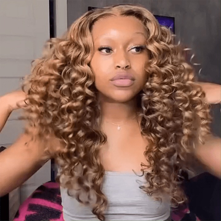 Lemoda Honey Blonde Wand Curls Pre Cut Lace Glueless Wigs 5x5 Lace Closure Wig - Lemoda Hair