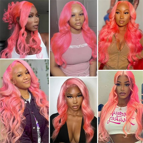 Lemoda Hot Pink 13x4 Lace Frontal Wigs HD Transparent Body Wave 13x6 Lace Front Human Hair Colored Wigs - Lemoda Hair