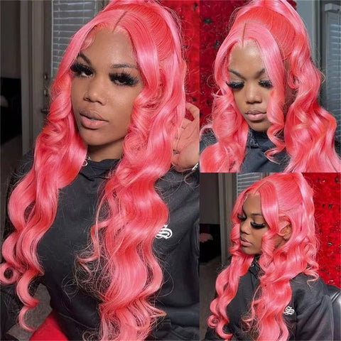 Lemoda Hot Pink 13x4 Lace Frontal Wigs HD Transparent Body Wave 13x6 Lace Front Human Hair Colored Wigs - Lemoda Hair