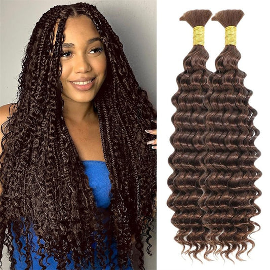 Lemoda Human Braiding Hair for Boho Braids #4 Chocolate Brown Deep Wave Bulk Human Hair for Braiding No Weft - Lemoda Hair