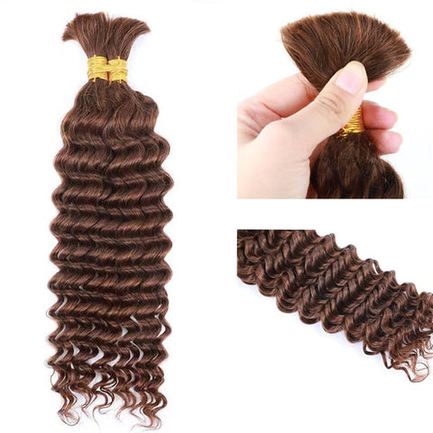 Lemoda Human Braiding Hair for Boho Braids #4 Chocolate Brown Deep Wave Bulk Human Hair for Braiding No Weft - Lemoda Hair