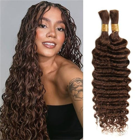 Lemoda Human Braiding Hair for Boho Braids #4 Chocolate Brown Deep Wave Bulk Human Hair for Braiding No Weft - Lemoda Hair