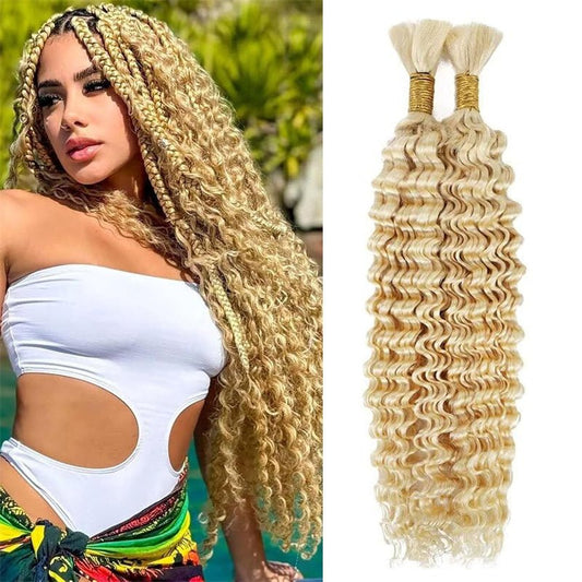 Lemoda Human Braiding Hair for Boho Braids #613 Blonde Deep Wave Bulk Human Hair for Braiding No Weft - Lemoda Hair
