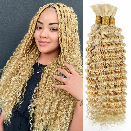 Lemoda Human Braiding Hair for Boho Braids #613 Blonde Deep Wave Bulk Human Hair for Braiding No Weft - Lemoda Hair