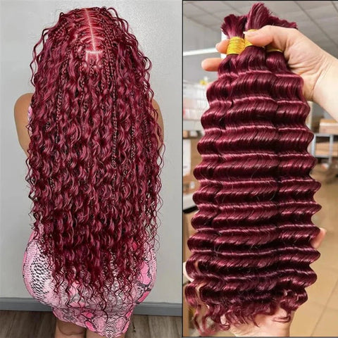 Lemoda Human Braiding Hair for Boho Braids 99J Burgundy Deep Wave Bulk Human Hair for Braiding - Lemoda Hair