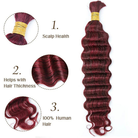 Lemoda Human Braiding Hair for Boho Braids 99J Burgundy Deep Wave Bulk Human Hair for Braiding - Lemoda Hair