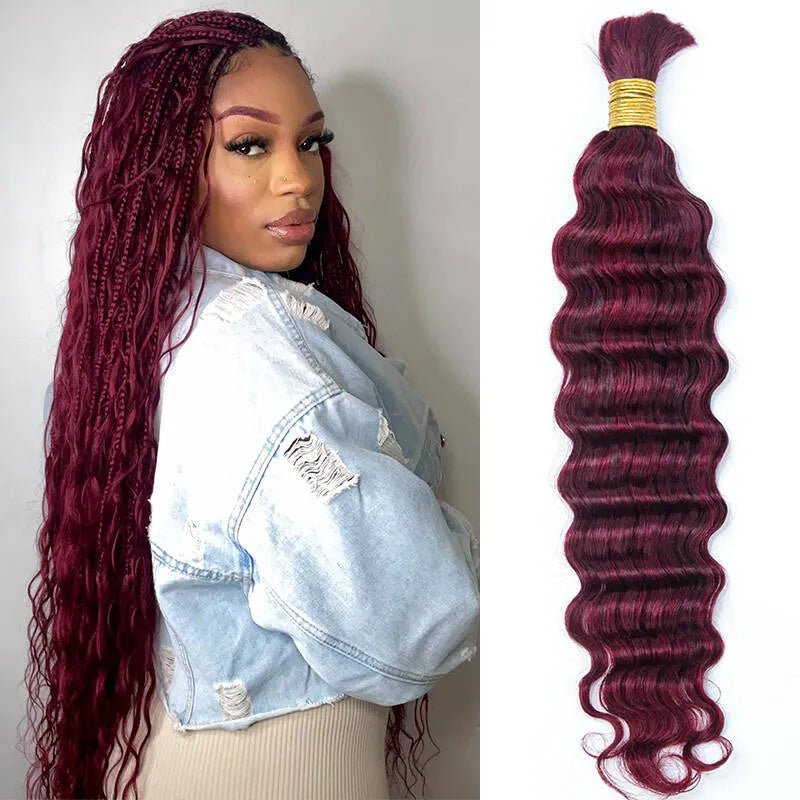 Lemoda Human Braiding Hair for Boho Braids 99J Burgundy Deep Wave Bulk Human Hair for Braiding - Lemoda Hair