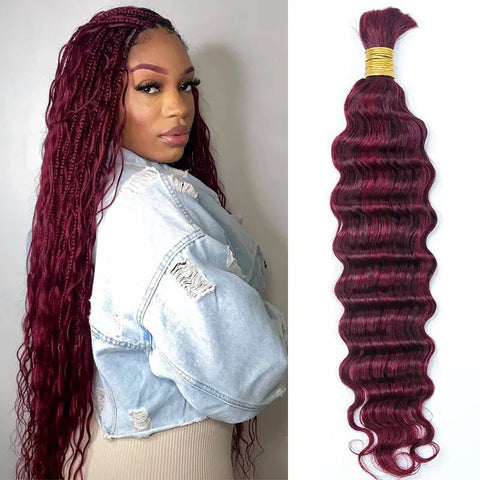 Lemoda Human Braiding Hair for Boho Braids 99J Burgundy Deep Wave Bulk Human Hair for Braiding - Lemoda Hair