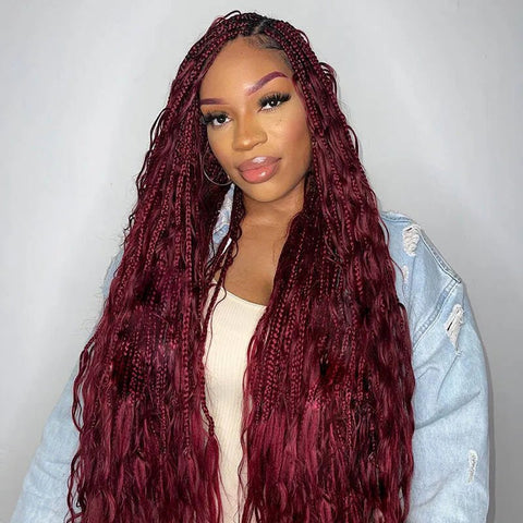 Lemoda Human Braiding Hair for Boho Braids 99J Burgundy Deep Wave Bulk Human Hair for Braiding - Lemoda Hair