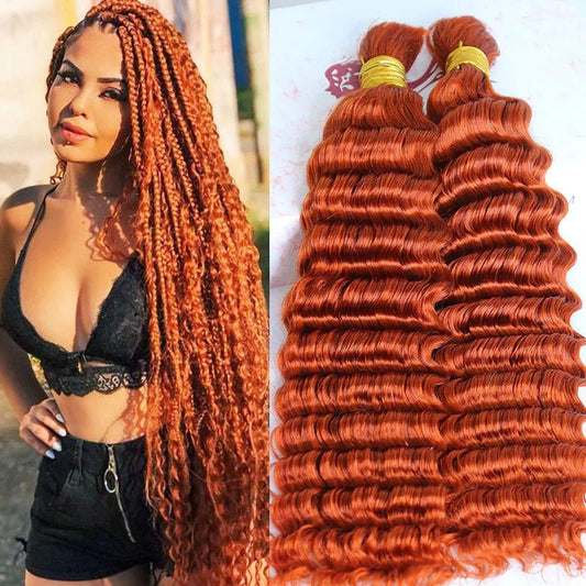 Lemoda Human Braiding Hair Ginger Orange Deep Wave Human Bulk Hair for Boho Braids Wet and Wavy Braids Extensions - Lemoda Hair
