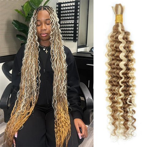 Lemoda Human Braiding Hair P27/613 Highlight Deep Wave Bulk Human Hair for Boho Braids Hair Extensions No Weft - Lemoda Hair