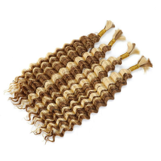 Lemoda Human Braiding Hair P27/613 Highlight Deep Wave Bulk Human Hair for Boho Braids Hair Extensions No Weft - Lemoda Hair