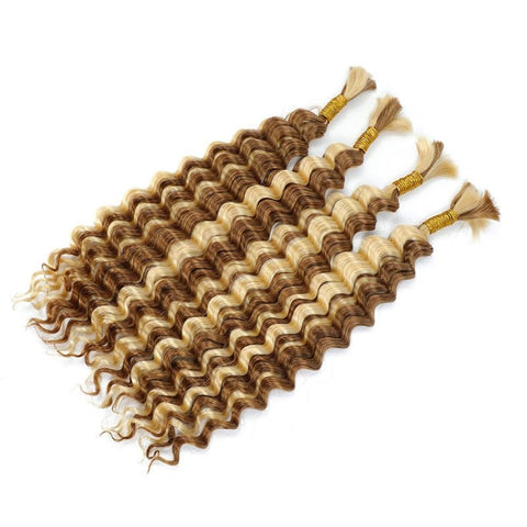 Lemoda Human Braiding Hair P27/613 Highlight Deep Wave Bulk Human Hair for Boho Braids Hair Extensions No Weft - Lemoda Hair