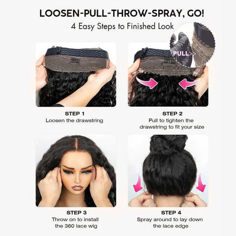 Lemoda Kinky Curly Invisi - Drawstring Snug Fit 360 Lace Wigs HD Transparent Full Frontal Human Hair Wigs - Lemoda Hair