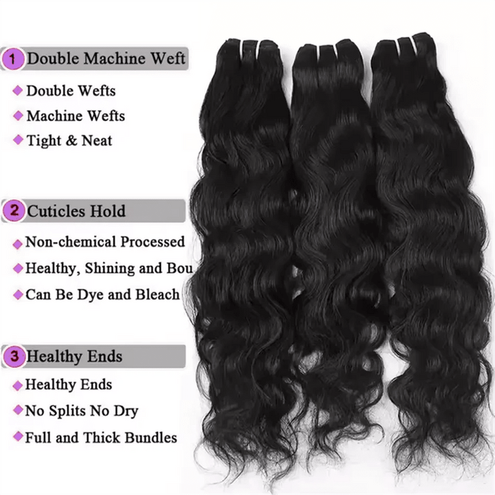 Lemoda Natural Wave Hair Bundles Unprocessed Virgin Human Hair Extensions - Lemoda Hair