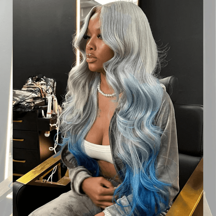 Lemoda Ombre Gray Blue 13x6 Lace Frontal Wig Body Wave Human Hair Wigs 180% - Lemoda Hair
