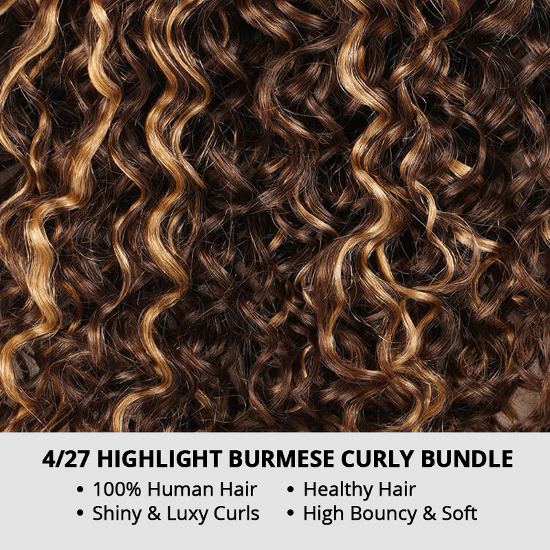 Lemoda P4/27 Highlight Burmese Curly Hair Bundles 100% Human Hair Extensions - Lemoda Hair