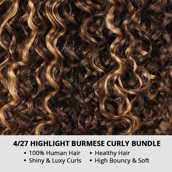 Lemoda P4/27 Highlight Burmese Curly Hair Bundles 100% Human Hair Extensions - Lemoda Hair