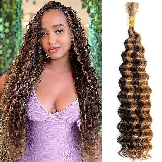 Lemoda P4/27 Highlight Deep Wave Bulk Hair Braiding Hair 100% Human Hair for Micro Braiding No Weft - Lemoda Hair