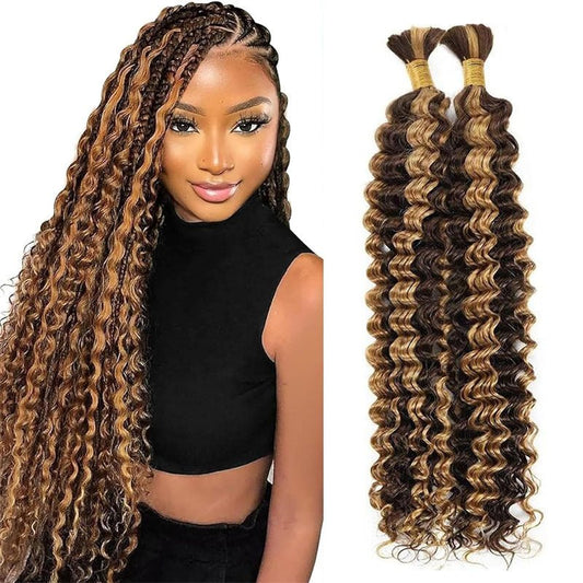 Lemoda P4/27 Highlight Deep Wave Bulk Hair Braiding Hair 100% Human Hair for Micro Braiding No Weft - Lemoda Hair