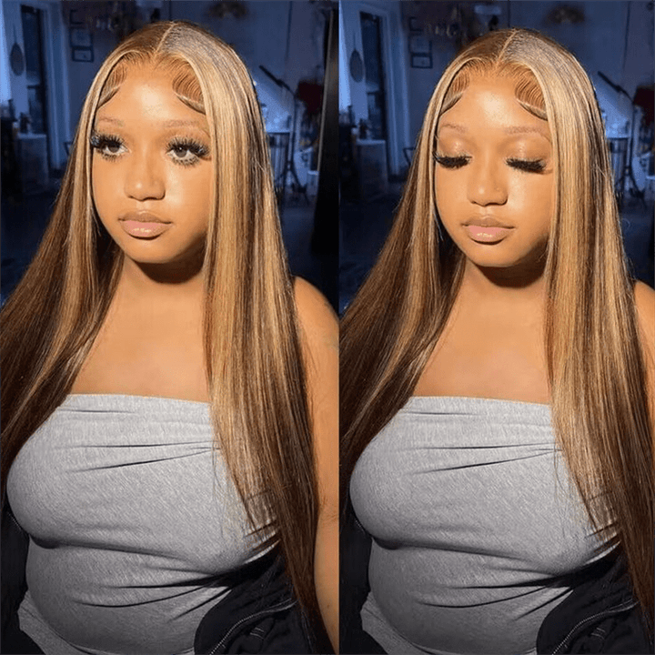 Lemoda P4/27 Highlight Straight Hair Invisi - Drawstring Wig 13x6 Glueless Wig Snug Fit Wear Go Wig - Lemoda Hair