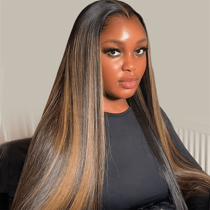 Lemoda P4/27 Highlights Straight Hair M Hairline 13x6 HD Lace Front Wig With Widow's Peak - Lemoda Hair