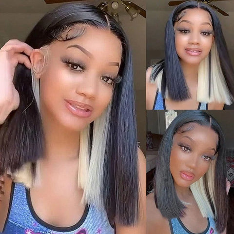 Lemoda Peekaboo Highlights Red Colored Human Hair Bob Wigs HD Transparent 13x4 Lace Front Bob Wig - Lemoda Hair